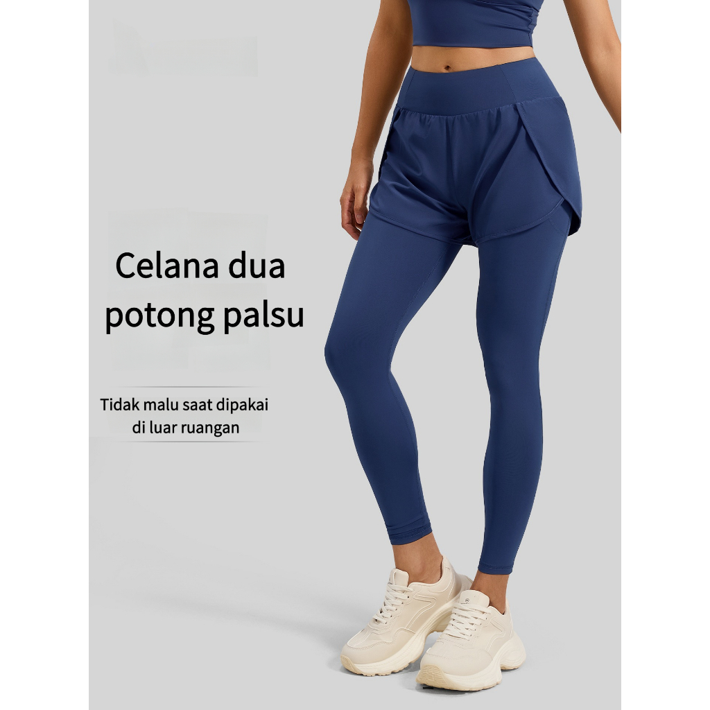 celana wanita olahraga legging 2-in-1celana kolor santai running gym pilates sepeda yoga dry fit hig