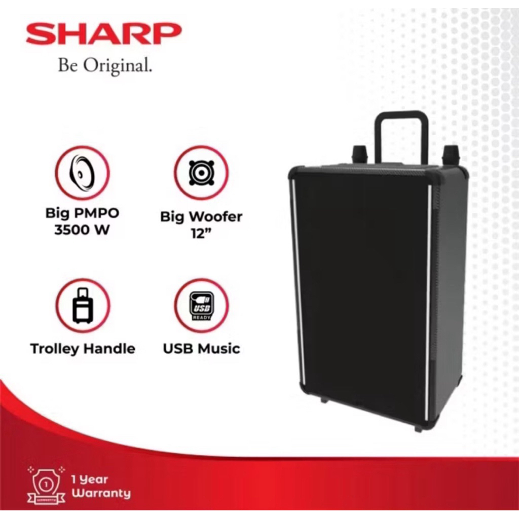 SHARP SPEAKER TROLLEY CBOX-TR12CBL FREE 2 MIC WIRELESS - SPEAKER BLUETOOTH SHARP 12 INCH - SPEAKER T