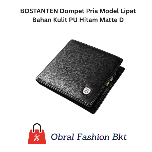 BOSTANTEN Dompet Pria Model Lipat Bahan Kulit PU Hitam Matte D