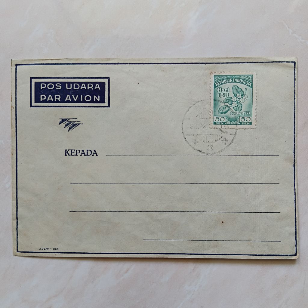 Koleksi Filateli Sampul Surat Pos Medan Prangko Hari Ibu 1953 - YN2848