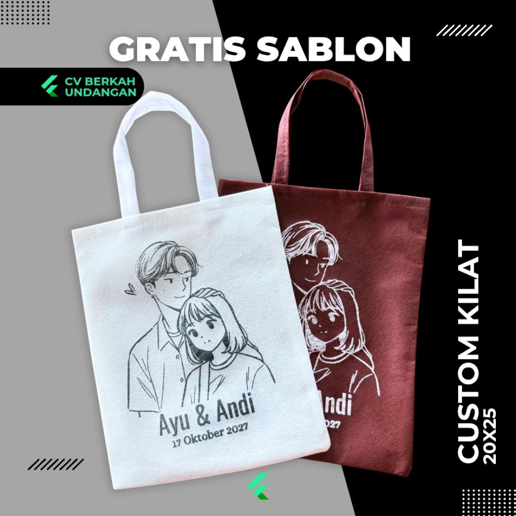CV. Berkah Undangan | Tas Kain Spunbond Tempat Snack Souvenir Pernikahan Flat 20X25 50gsm