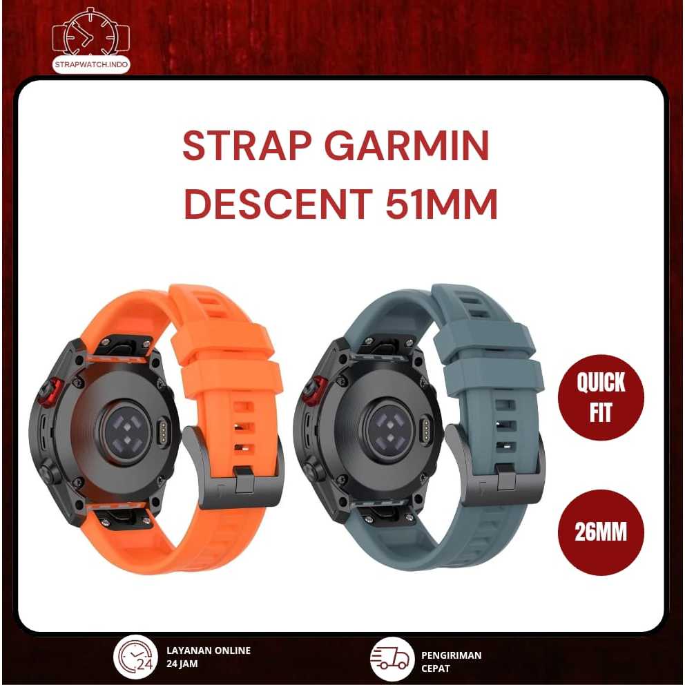 STRAP TALI JAM - FOR GARMIN DESCENT MK1 / MK2 / MK3i 51MM - QUICK FIT 26MM - RUBBER MODEL OFFICIAL -