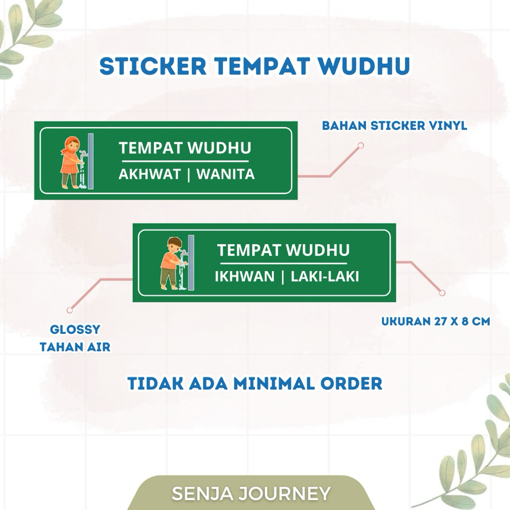 Sticker Tempat Wudhu Pria / Sticker Tempat Wudhu Wanita / Sticker Tempat Wudhu / Sticker Tempat Wudh
