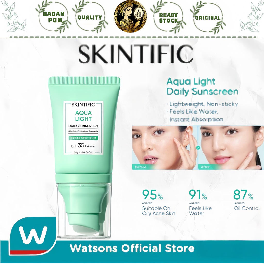[Watsons Official]Skintific - Aqua Light Daily Sunscreen SPF 35 PA+++ 30ml/50ml