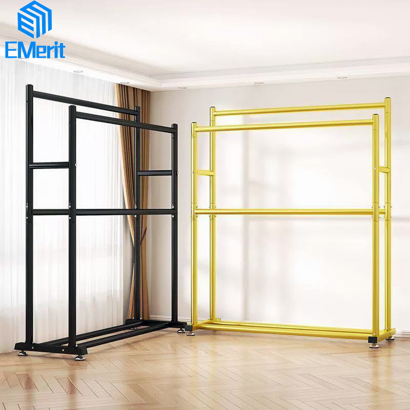 Baru Rak Gantungan Baju 2 Susun 2 tiang 100-150cm Stand hanger baja karbon Portable Anti Karat