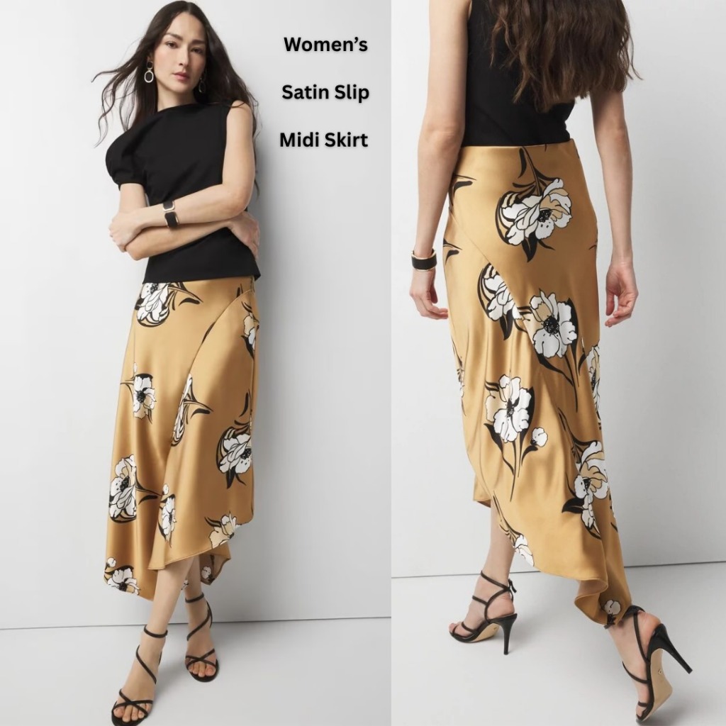 Rok Midi Wanita Bahan Satin (WHBM09 SATIN PRINT SLIP SKIRT)