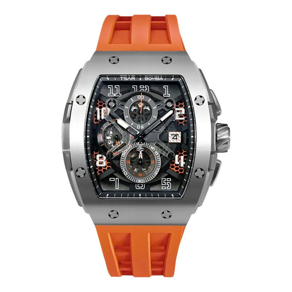 Jam Tangan Pria Man Watch Tsar Bomba Elemental TB8211Q-02 Premium Quartz Chronograph Orange Rubber S