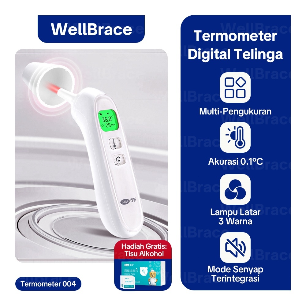 WellBrace Termometer Infrared Bayi Thermometer Digital Suhu Badan Telinga Piercing Anak Dewasa
