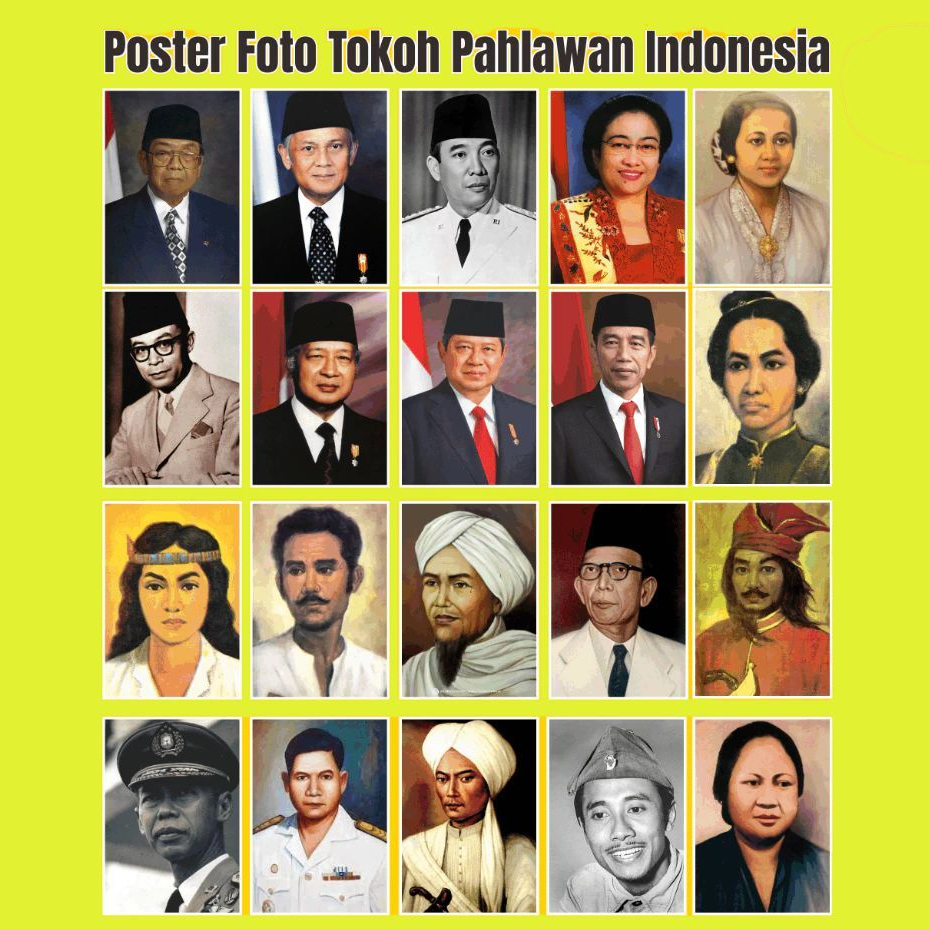 Hiasan dinding Poster Tokoh Pahlawan Nasional Indonesia – Gambar Edukasi Sekolah & Dekorasi Kelas
