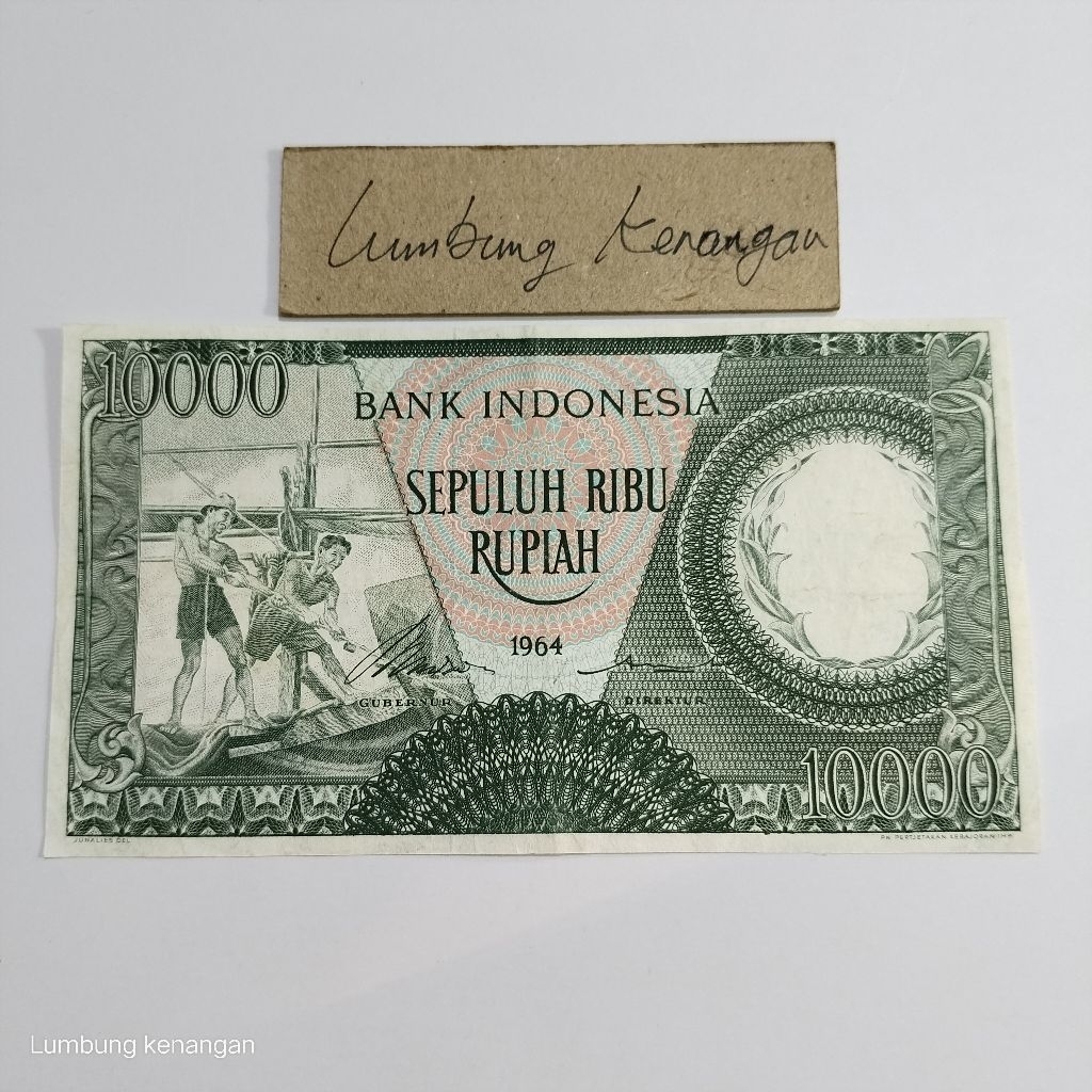 uang kuno seri pekerja hijau 10.000 rupiah 1964
