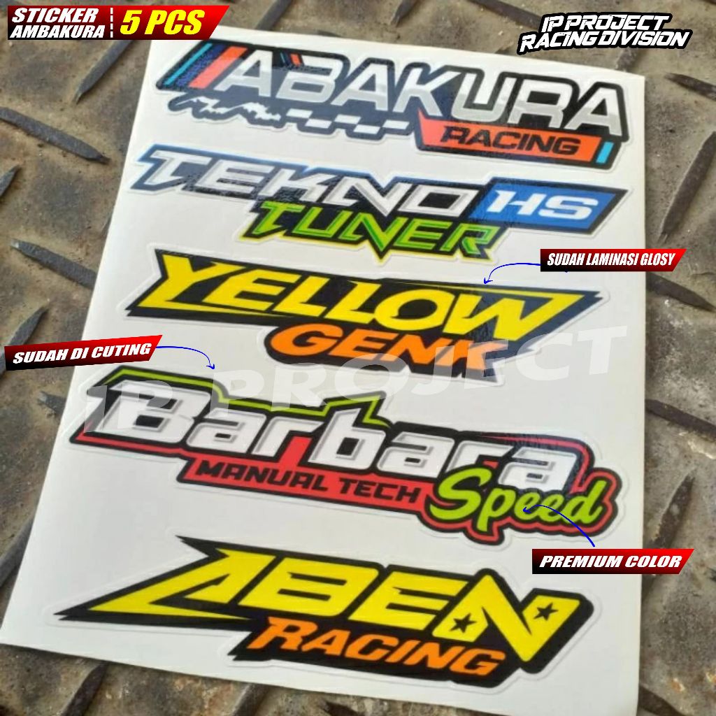 STICKER AMBAKURA RACING TEKNOTUNER YELLOW GANK ABEN RACING STIKER 5 PCS LAMINASI GLSOY DI CUTING