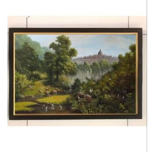 hiasan dinding lukisan cetak candi Prambanan plus bingkai ukuran 85*50