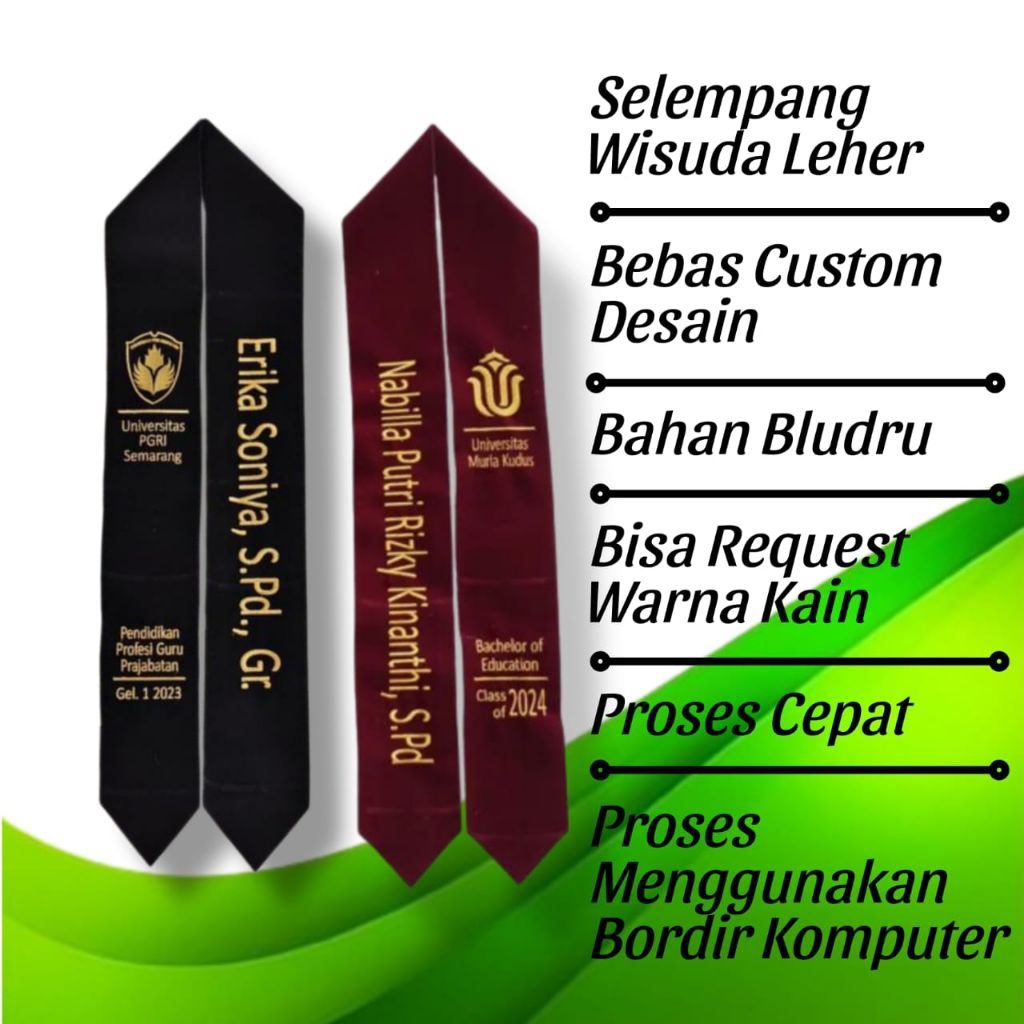 Selempang Wisuda Leher | Selempang Wisuda Bordir | Selempang Bludru Bordir | Selempang Wisuda Kalung