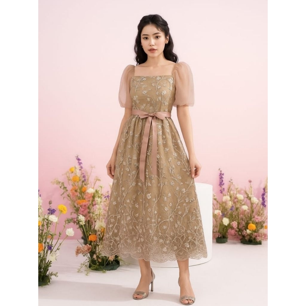 Dress Pesta Wanita Modis Dan Elegan Baju Kondangan Brokat Tulle Bordir Mewah Gaun Natal Sabrina Moni