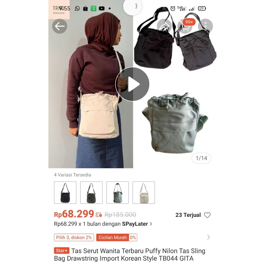 NEW tas sling bag serut puffy nilon