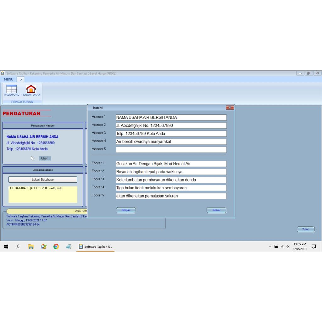SOFTWARE TAGIHAN REKENING PENYEDIA AIR MINUM DAN SANITASI 6 LEVEL HARGA