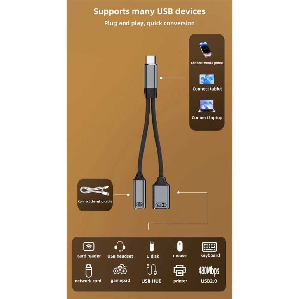 Kabel OTG 2in1 USB Type C Male to Type A Type C Female Charging Konektor
