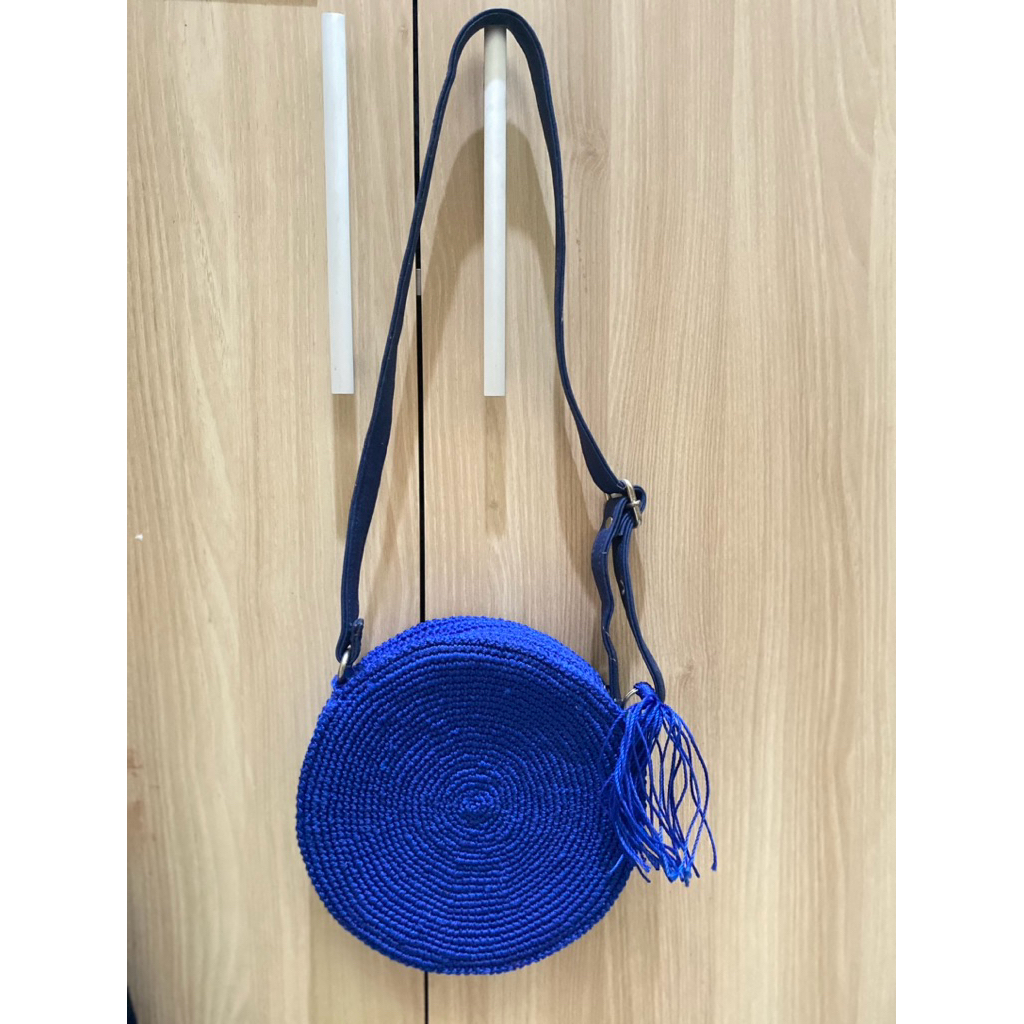 tas selempang rajut wanita handmade warna biru
