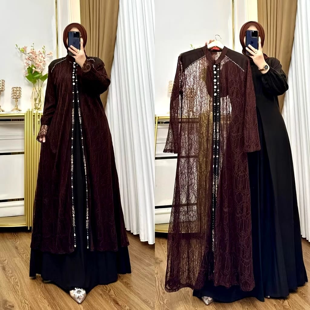 Baju Gamis Set Outer Brokat Terbaru Violla Set Dress BL Size M L XL XXL XXXL Busui Friendly Bahan Ce