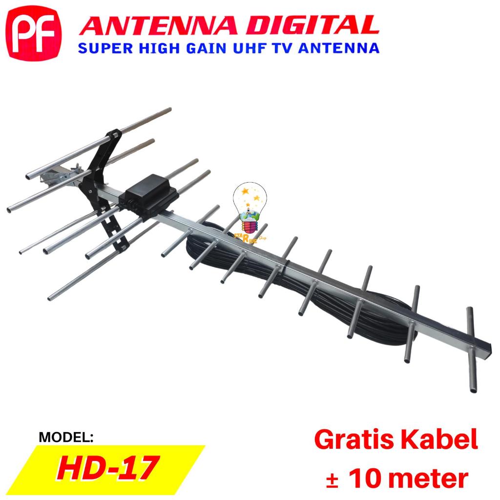 Antena Outdoor Tv Digital PF HD17 / Antena LUAR PF HD-17 Free Kabel 10 Meter Support  STB Set Top BO