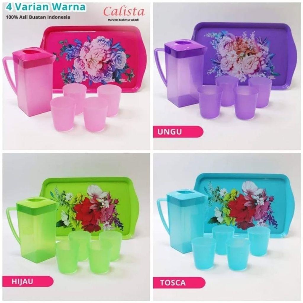 (1 SET) TEKO SET GELAS NAMPAN CALISTA PREMIUM / ESKAN SET NAMPAN GELAS / TEKO NAMPAN SET GELAS PLAST