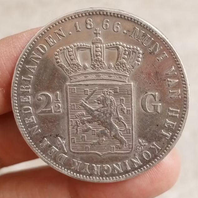koin perak 2,5 Gulden Willem 3 thn 1866