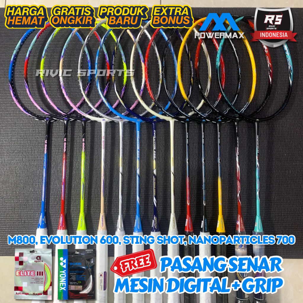 Raket POWERMAX M800, EVOLUTION 600, STING SHOT, NANOPARTICLES 700 33-36LBS Power Max Raket Badminton