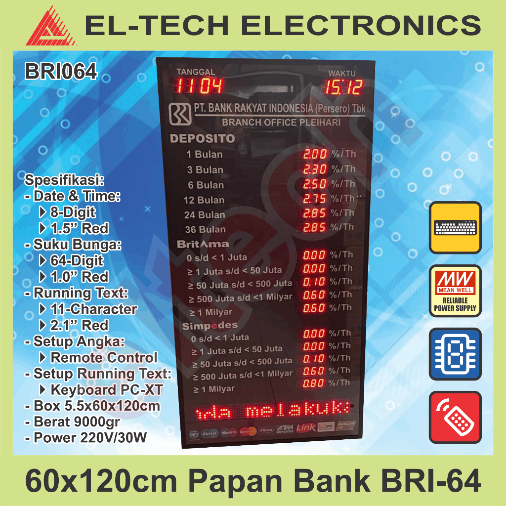 Papan Suku Bunga Bank Valas Valuta Asing Kurs Tabungan Deposito Giro Kredit Simpanan LED Digital Mon