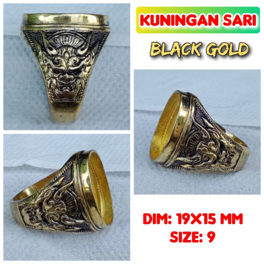 cincin emban batu akik dan permata Kuningan perunggu.36