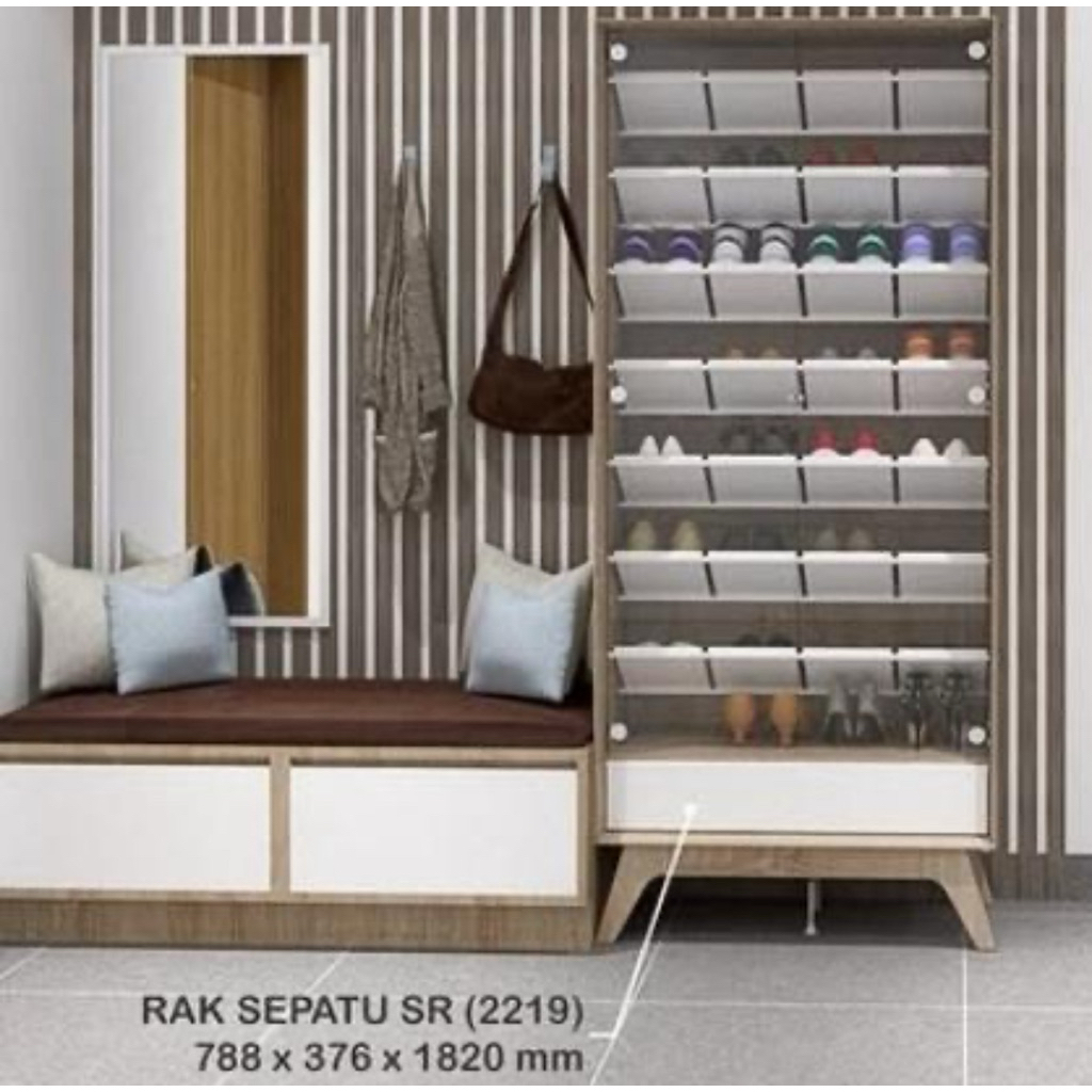 Lemari Sepatu Kaca / Rak Sepatu Minimalis / Rak Sendal