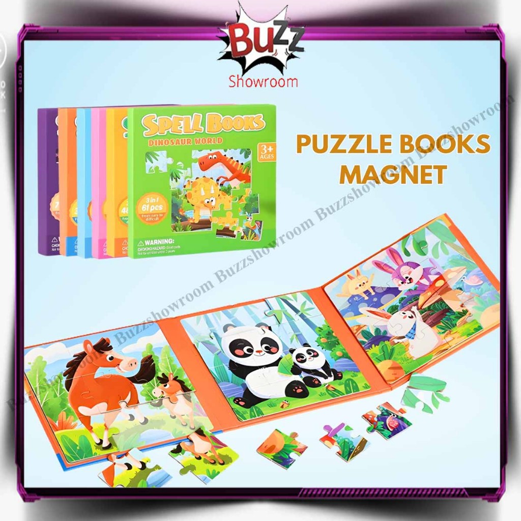 Puzzle Book Spell Magnet Mainan Buku Puzzle Hewan Dinosaurus Dino Farm Animal