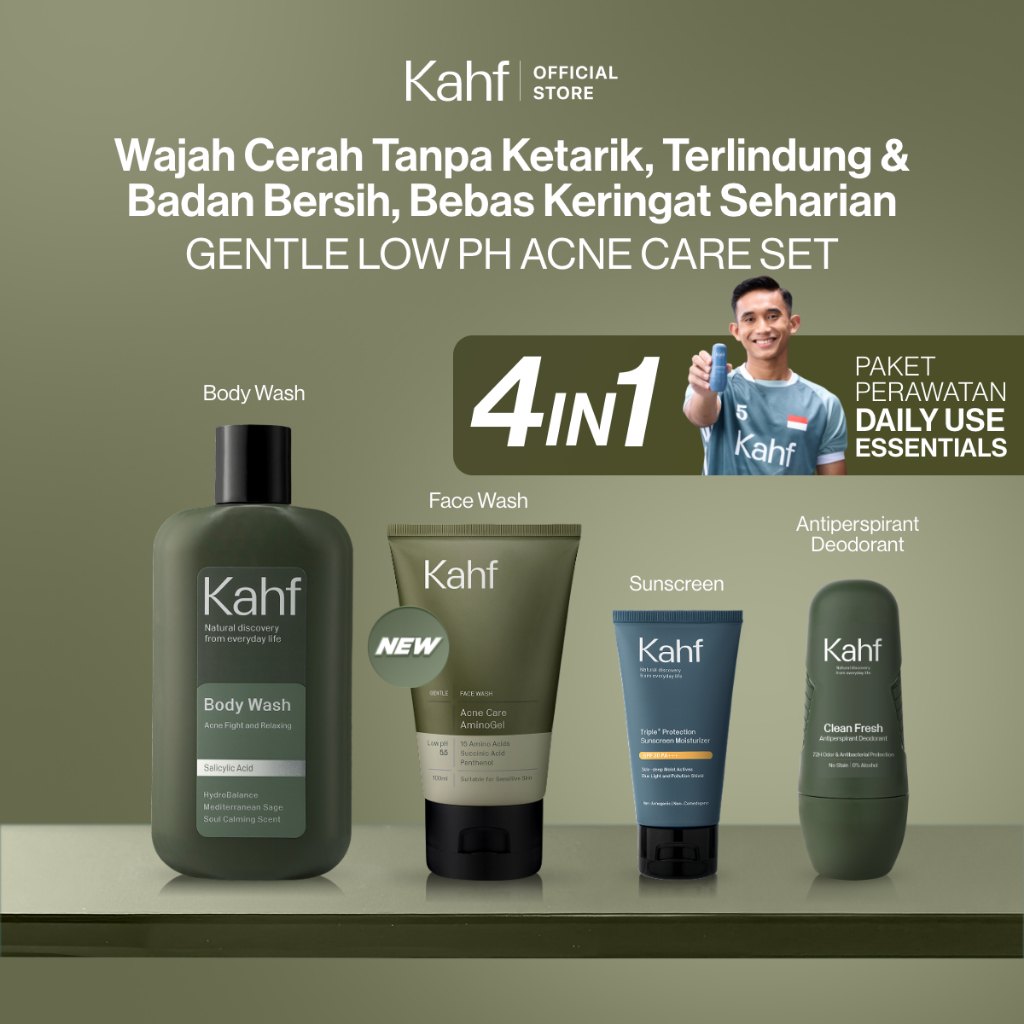 KAHF BUNDLE 4IN1 PAKET PERAWATAN DAILY USE ESSENTIALS] Paket Personal Care (Face Wash + Sunscreen Mo