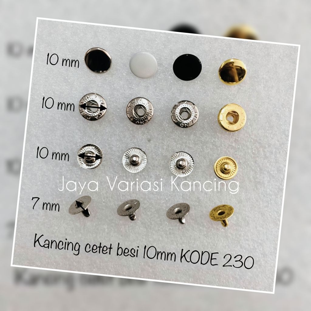 (Per 12 set) Kancing cetet besi 10mm/ kancing jepret besi 10mm/ kancing snap 230/ V-230