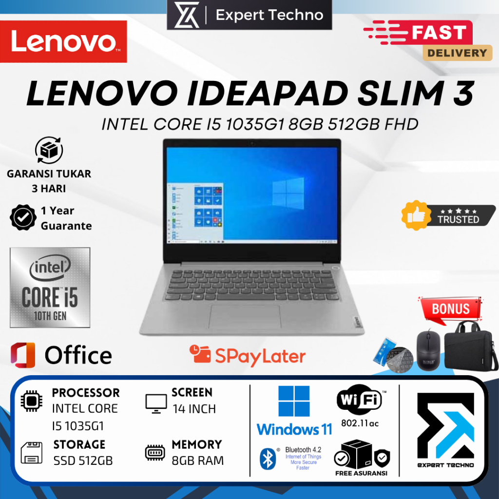 LENOVO IDEAPAD SLIM 3 INTEL CORE I5-1035G1 8GB RAM 512GB SSD 14" FHD Windows 11