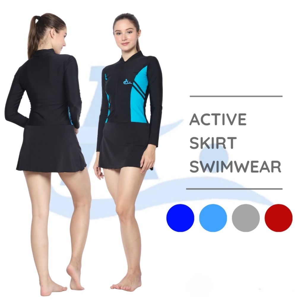 Baju Renang Diving Rok Wanita Perempuan Lengan Tangan Panjang Big Size Jumbo Active Sports