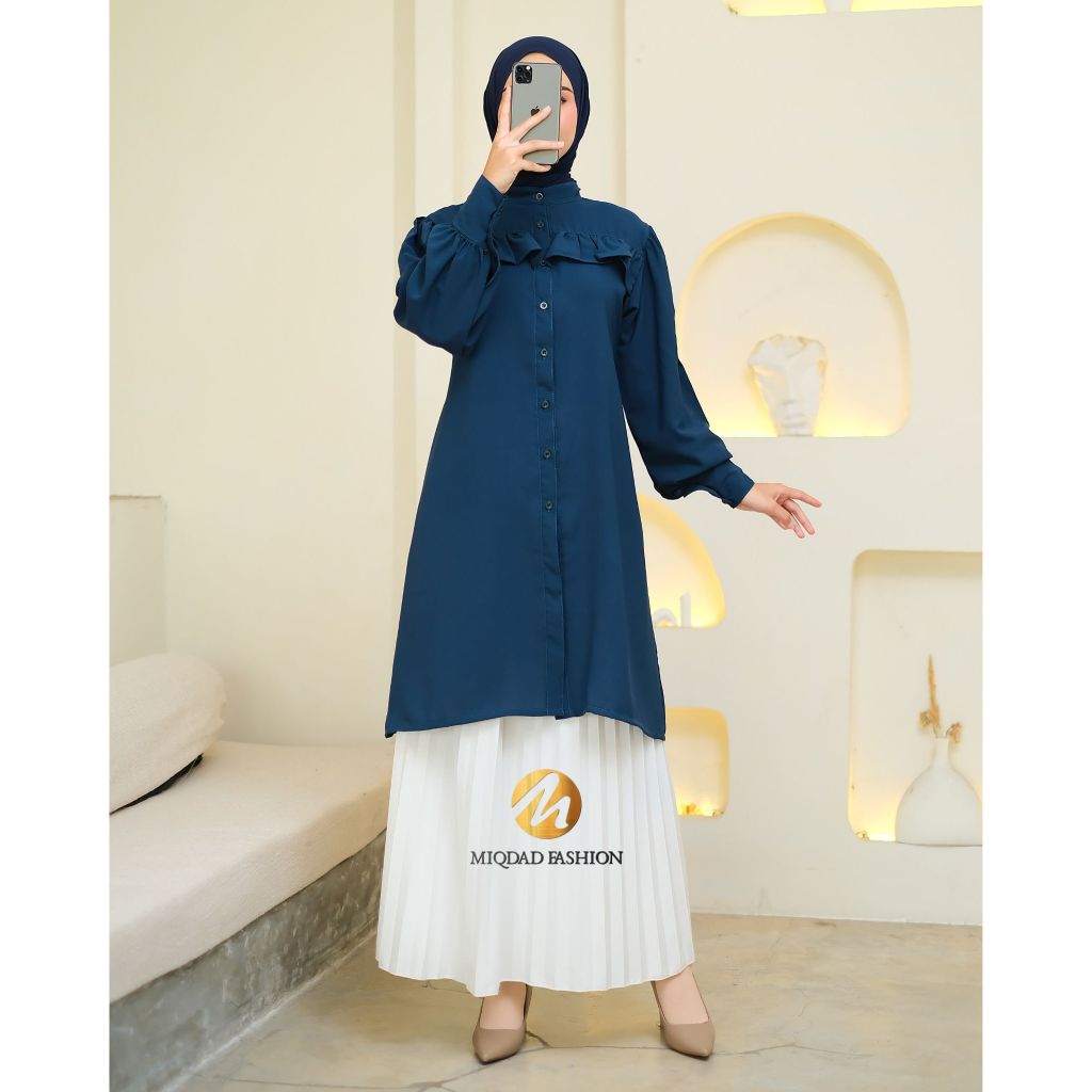 Naura Tunik Puff Anti UV/ Tunik Umroh Lengan Balon Terompet / Baju Atasan Wanita Muslim