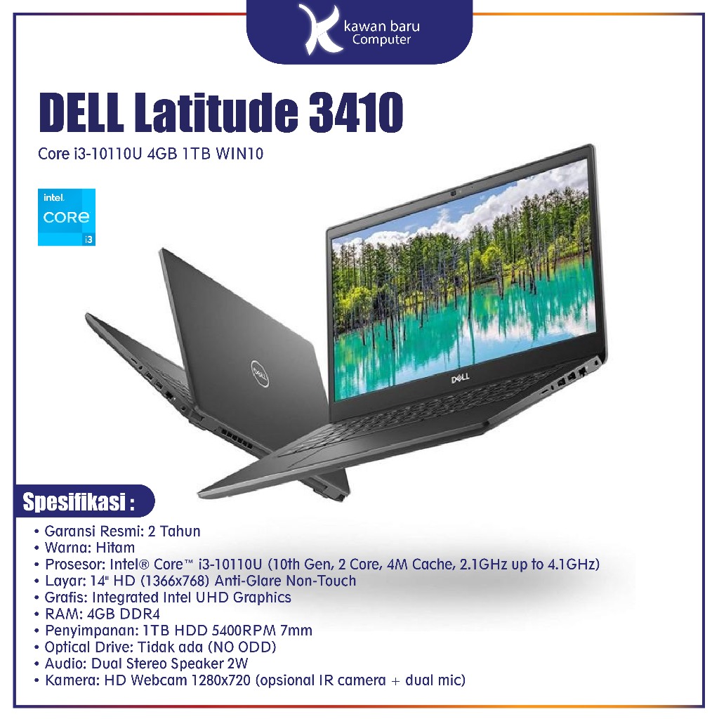 DELL Latitude 3410 Core i3-10110U 4GB 1TB  WIN10 Bandung Stok Limited