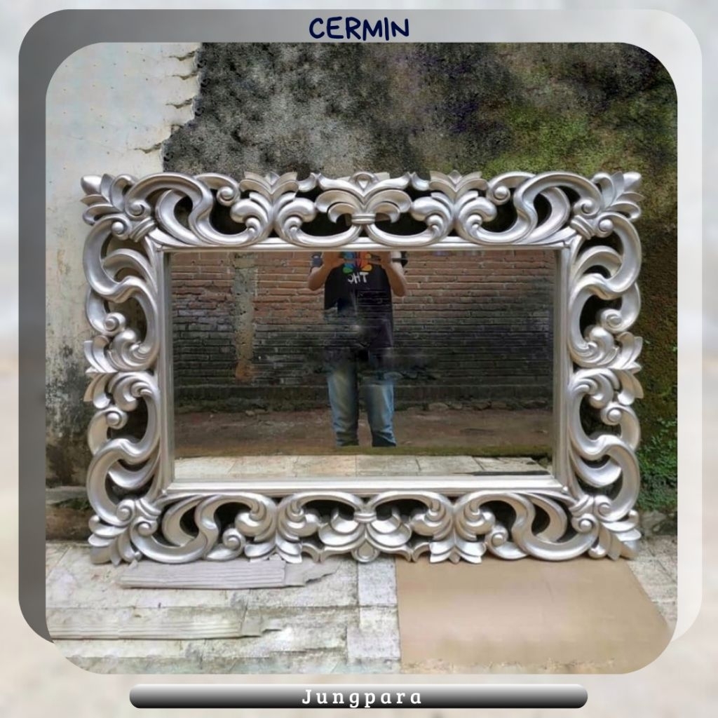 Cermin dinding pigura kaca cermin bingkai kaca kayu jati