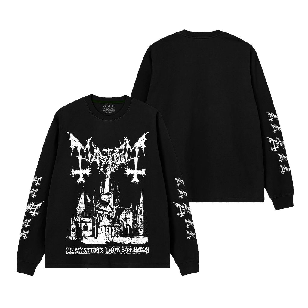 Seishin Tshirt Lengan Panjang Rib Mayhem Demysteri Kaos Long Sleeve Musik Metal unisex