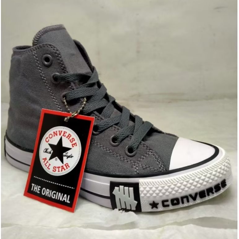 Sepatu Pria Wanita Converse Alstar Chuky Taylor Tinggi Abu Abu Poxing List Petir Grade A Unisex