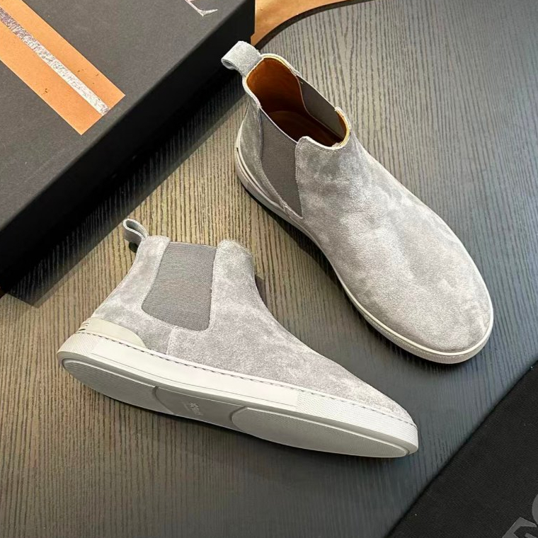 ZEGNA new casual shoes imported cowhide high top boots and flat shoes