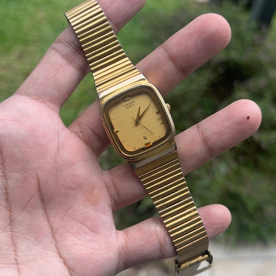 Jam Tangan Vintage Pria Citizen CQ Soft Tank Gold Plated