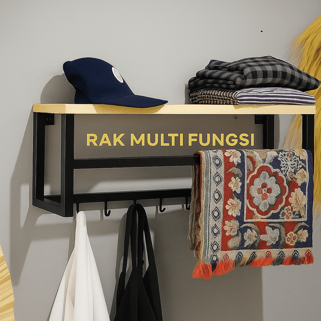 Rak Gantungan Baju Kayu dan Besi