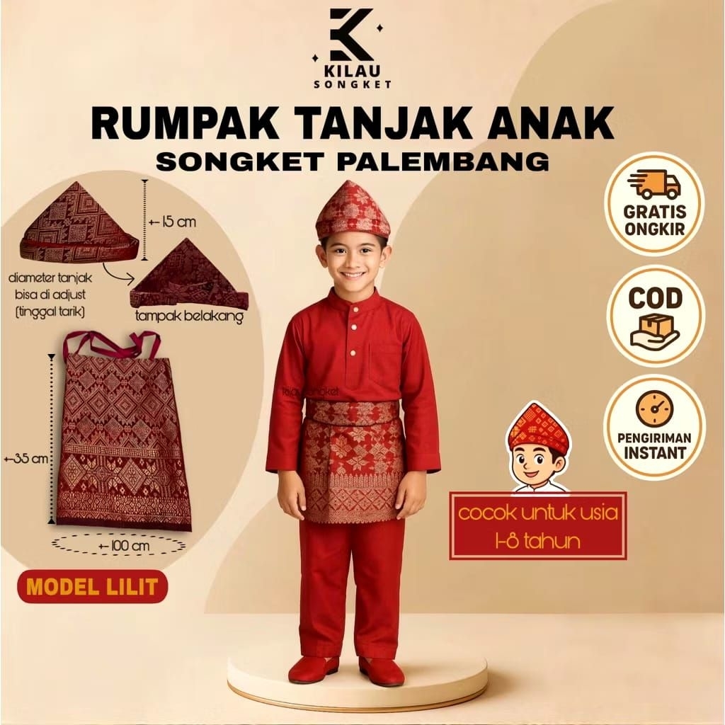 Tanjak Songket/Tanjak Palembang/Tanjak Songket Melayu Anak & Dewasa