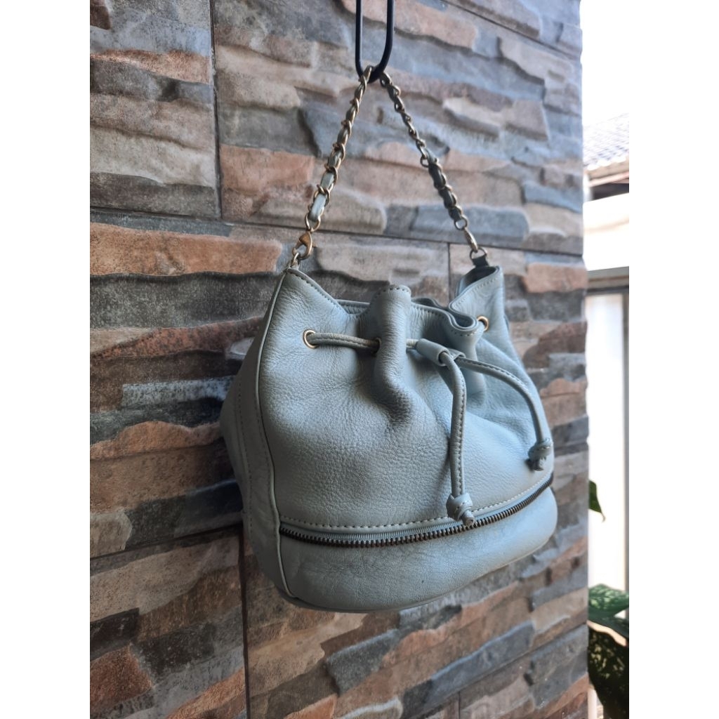 Tenteng Serut Kulit Biru NOBRAND - TAS PRELOVED