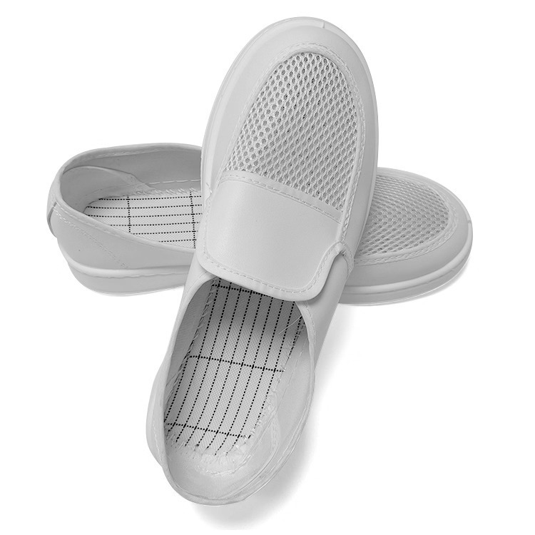 ESD Antistatic Cleanroom PVC Leather Mesh Shoes, White | Sepatu Ruang bersih ESD