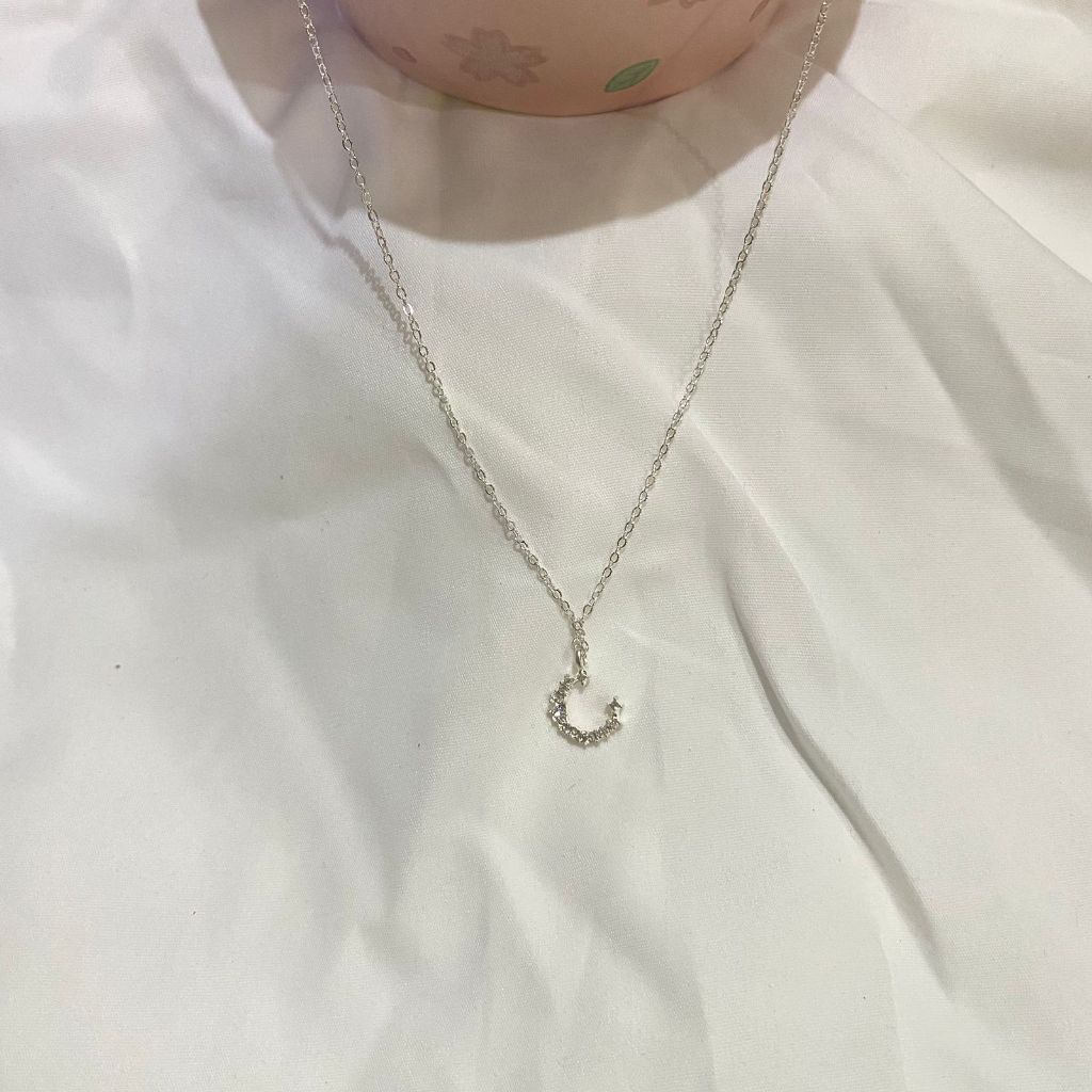 Kalung Bulan Sabit Zirconia Silver