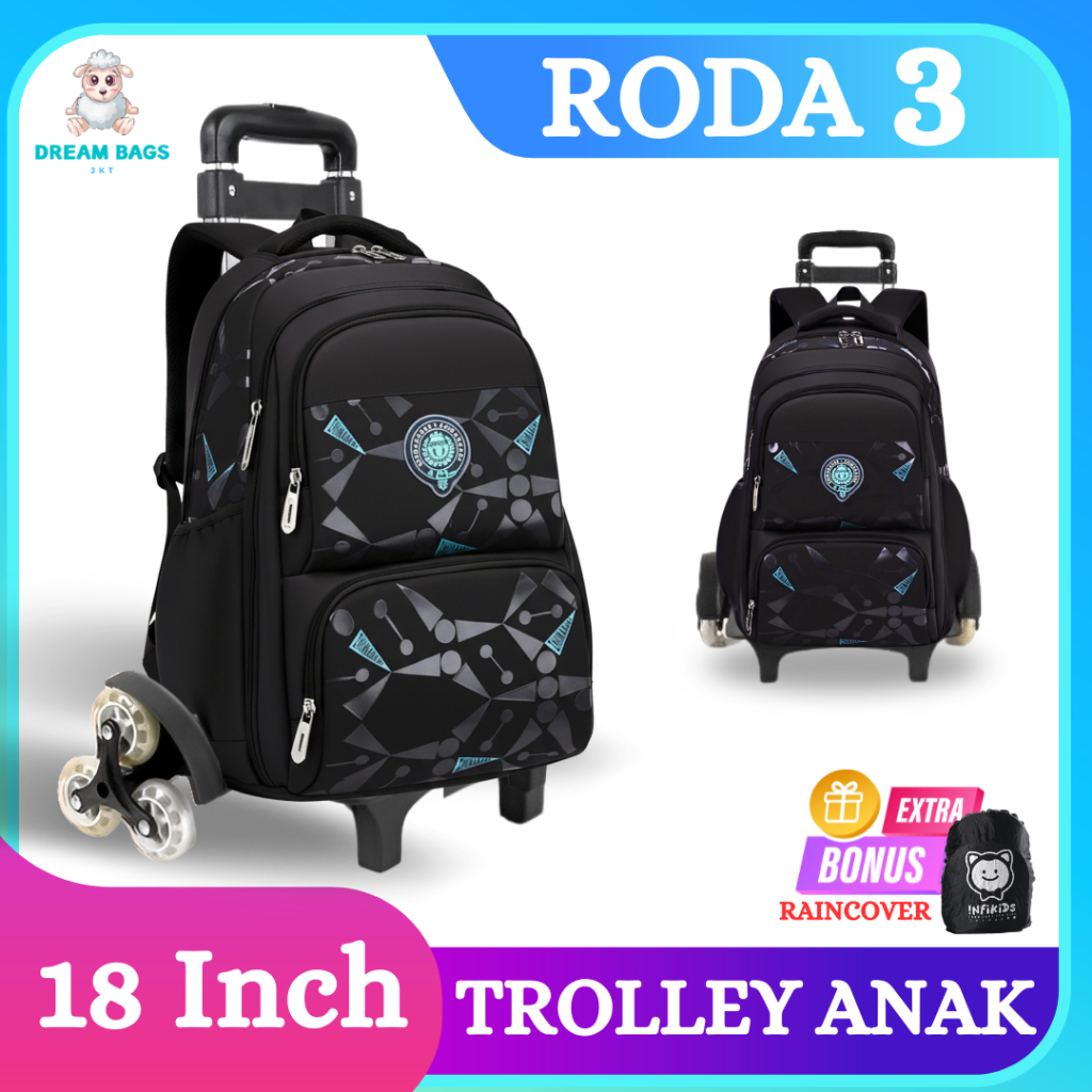 DREAM BAGS Tas Troli Anak Laki Laki Sekolah SD SMP Import - Troli Roda 3 - Tas Dorong