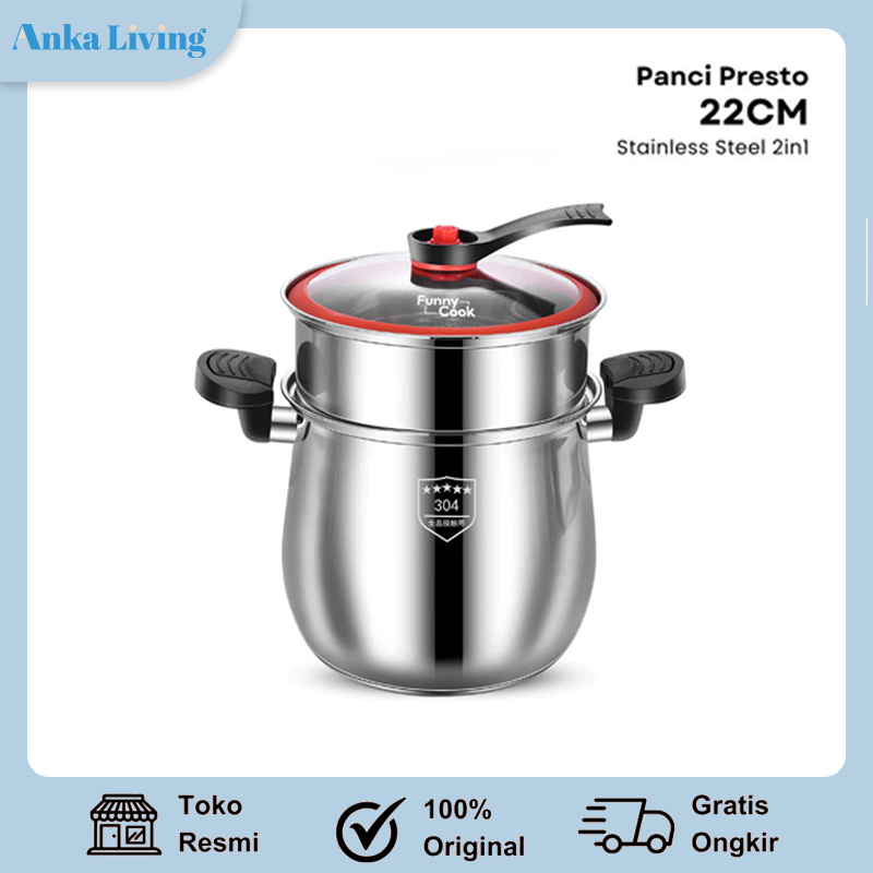 Anka Living Panci Presto 22CM Stainless SUS304 Pressure Cooker 4L Premium Anti Lengket