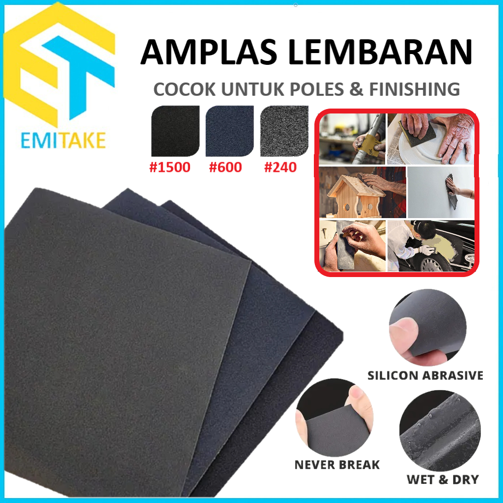 Amplas Kertas Lembaran Anti Air Grit 240 600 1500 Amplas Halus Serbaguna